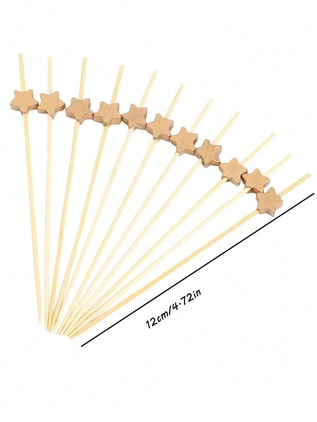 100PCS Gold Star Cocktail Picks, Disposable Bamboo Fruit Picks, 4.7
