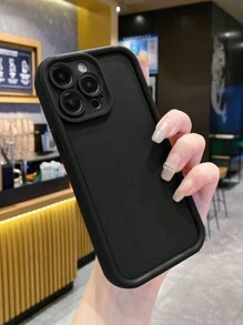 1pc Minimalist Raised Edge Anti-Fingerprint Black Sandblasted Phone Case Compatible With IPhone 17/17 Pro/17 Pro Max/17 Air/16/11/16 Pro/16 Plus/16 Pro Max/16e/15 Pro Max/13/14/12/11/7G/8P, Galaxy, Redmi, Transsion, OPPO, Vivo, HONOR 200/X8/X8B/X7A/X5/X9B/X9A, Realme - Black - View 2
