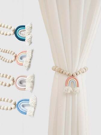 “独特” 1 件彩虹木珠磁性窗帘系带 - 现代风格，适合客厅、卧室和办公室装饰