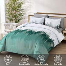 7 Pieces Comforter Set Queen King Aqua Bed In A Bag Abstract Gradient Comforter Dusty Blue Soft Microfiber Bedding Sets With Comforter, Flat Sheet, Fitted Sheet, Pillow Shams,Pillowcases