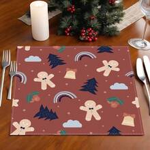 4 件圣诞派对西式餐桌垫，3D 姜饼人设计，隔热餐具杯垫 - 彩色 - 查看 4