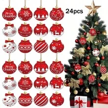 12/24 件圣诞吊坠、木制吊坠圣诞装饰、圣诞派对庭院装饰套装、圣诞礼物 - 彩色 - 查看 2