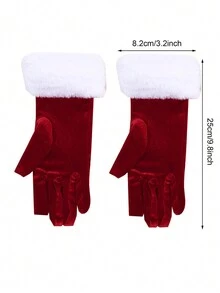 1 双圣诞老人手套、圣诞老人服装配饰、女士圣诞派对配饰 - 圣诞派对角色扮演道具、柔软、温暖、舒适的冬季手套，配有白色毛茸茸的袖口，适合节日派对、拍照和角色扮演活动 - 彩色 - 查看 2