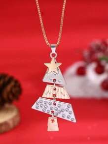 1pc Christmas Tree Pendant Necklace, Fashion Jewelry For Women, Party & Holiday Accessory