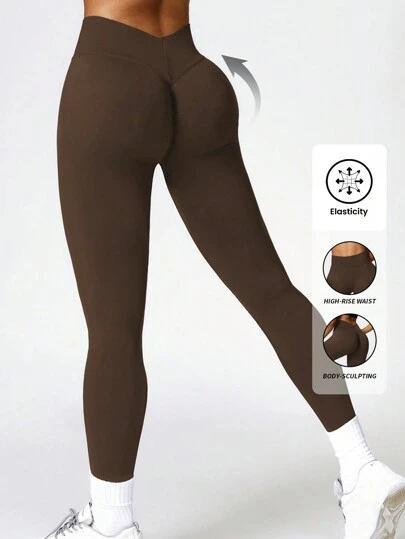 Yefecy V Back Workout Leggings For Women High Waisted Biker Booty Tights Scrunch Butt Lifting Gym Yoga Pants