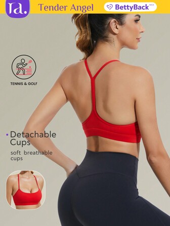 Tender Angel 女士运动文胸，可拆卸肩带，单肩，简约工字背设计，可拆卸垫，适合跑步、健身