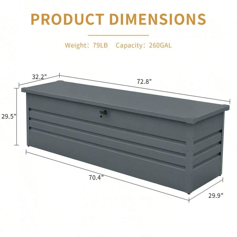 260 Gallon Metal Outdoor Deck Box Waterproof, Extra Large Patio Storage