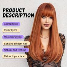 Peluca rubia larga en capas con flequillo, pelucas de cabello lacio para mujeres, peluca de cabello sintético resistente al calor de aspecto natural para uso diario de cosplay de fiesta de 20 pulgadas