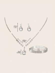 Bộ trang sức thanh lịch 4 món bao gồm vòng cổ, vòng tay và hoa tai, thích hợp cho tiệc cưới, túi cầm tay đính sequin cho váy dạ hội dành cho nữ, túi cầm tay dạng phong bì, túi xách dự tiệc cô dâu - Bạc - Xem 7