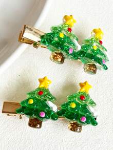 2件装女士圣诞闪光圣诞老人、圣诞树、雪人、鹿形拐杖、铃铛发夹，圣诞装饰发卡，波西米亚休闲可爱派对配饰，ABS（ABS树脂），发饰 - 彩色 - 查看 6