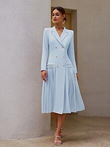 Sollinarry 女式都市时尚双排扣荷叶边下摆优雅连衣裙，秋季