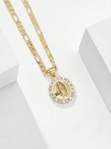 1pc European Style Copper Inlaid Zirconia 14K Gold Virgin Mary Pendant Necklace, Suitable As Mother's/Valentine's Gift, Daily & Festival Wear