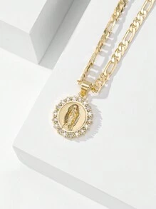 1pc European Style Copper Inlaid Zirconia 14K Gold Virgin Mary Pendant Necklace, Suitable As Mother's/Valentine's Gift, Daily & Festival Wear