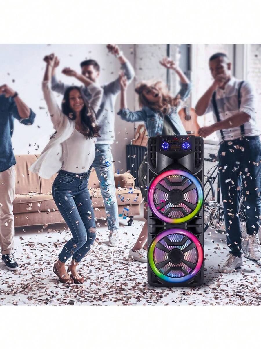 Party Bluetooth Speaker Rechargable Dual 12" LOUD Woofer FM Karaok MIC