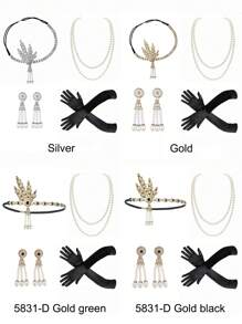 4pcs 1920s Flapper Gatsby Costume Accessories Set 20s Flapper Feather Headband 20s Sequin Shawl Vintage Faux Pearl Necklace Gloves Rhinestone Earrings Party Headpiece For Women Prom