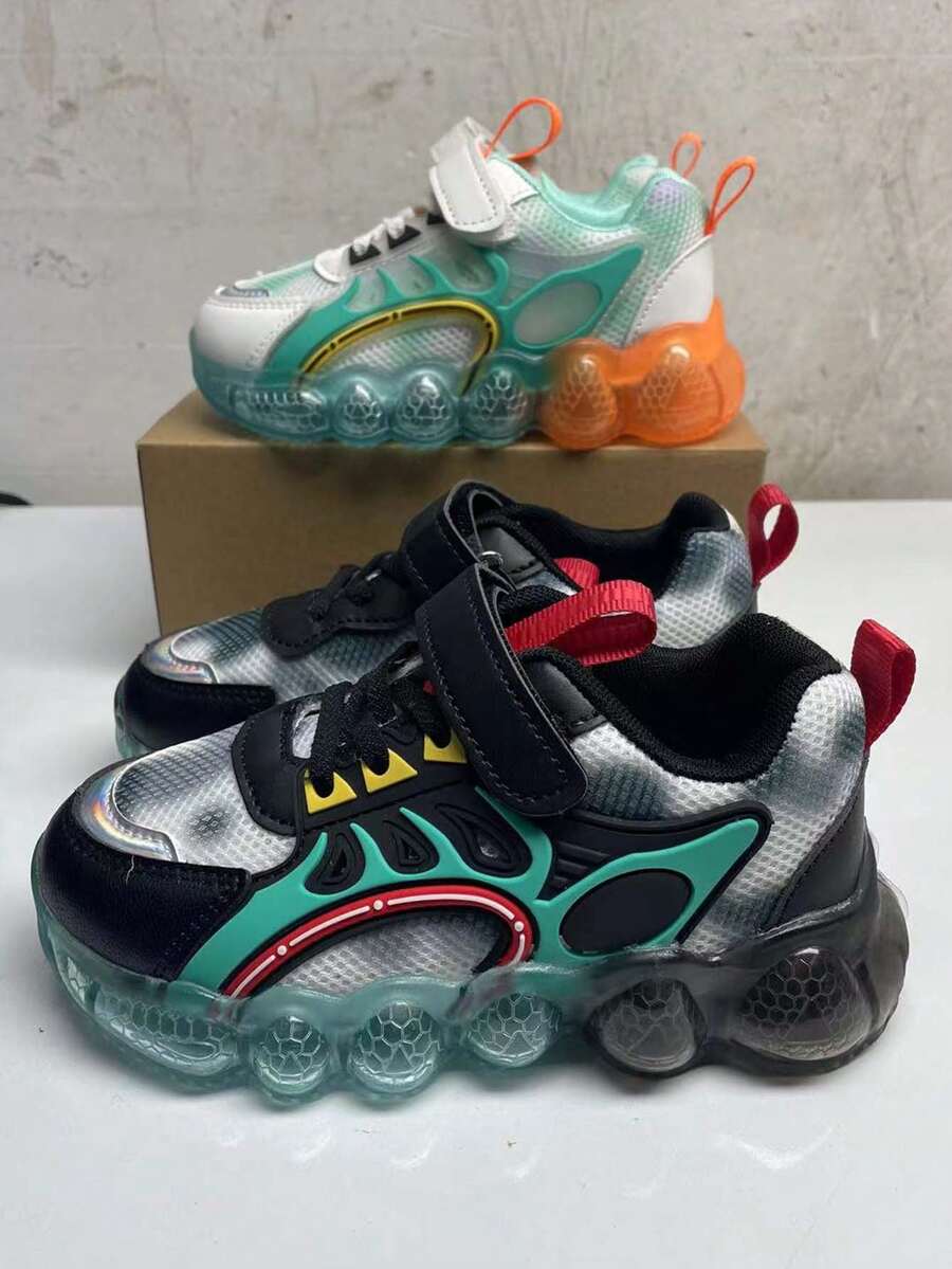 1 双儿童运动鞋，男孩/女孩复古厚底运动鞋，软底流行时尚学生跑鞋，秋冬季 - 綠色 - 查看 1