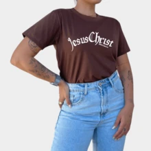 Women's Jesus Christ Personalized T-Shirt Religious Christian Comfortable Lightweight - Rỉ Nâu - Xem 2