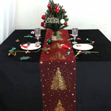 1 卷 11"X108" 透明桌旗，圣诞节和新年装饰桌旗，欧根纱金色圣诞桌旗，适合家庭、婚礼、派对、宴会、圣诞餐桌中心装饰（多种颜色可选） - 彩色 - 查看 7