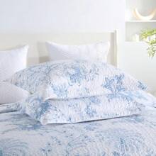 3PCS White Blue Plant Print Quilt Set Bedspread Cover Polyester Soft And Lightweight, With Two Pillowcases, Queen/KingSizs, Machine Washable, All Season - Baby Blue - View 9