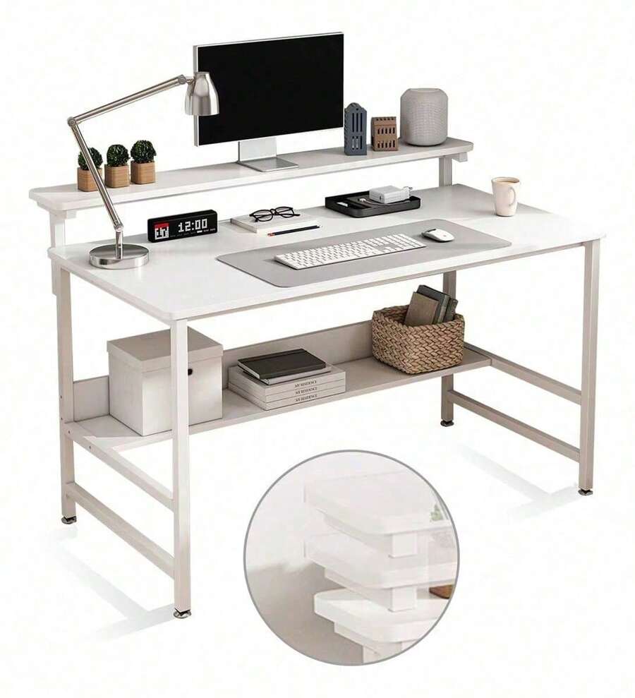 Escritorio Office Para Home Ejecutivo Estudiantil 110x45 Cm Escritorio Minimalista,escritorio Para Computadora Con Marco De Soporte,escritorio Industrial Con Estante De Almacenamiento - Blanco - Ver 1