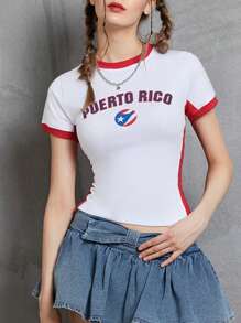 Women Summer Basic T-Shirt Casual Letter Print Short Sleeve Tops Pullovers For Streetwear Aesthetic Grunge Clothes - 白色 - 查看 6