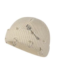 1 件男士街头风格亚克力保暖纯色铁环朋克洞帽，户外百搭嘻哈帽，秋冬万圣节秋季服装 - 彩色 - 查看 12