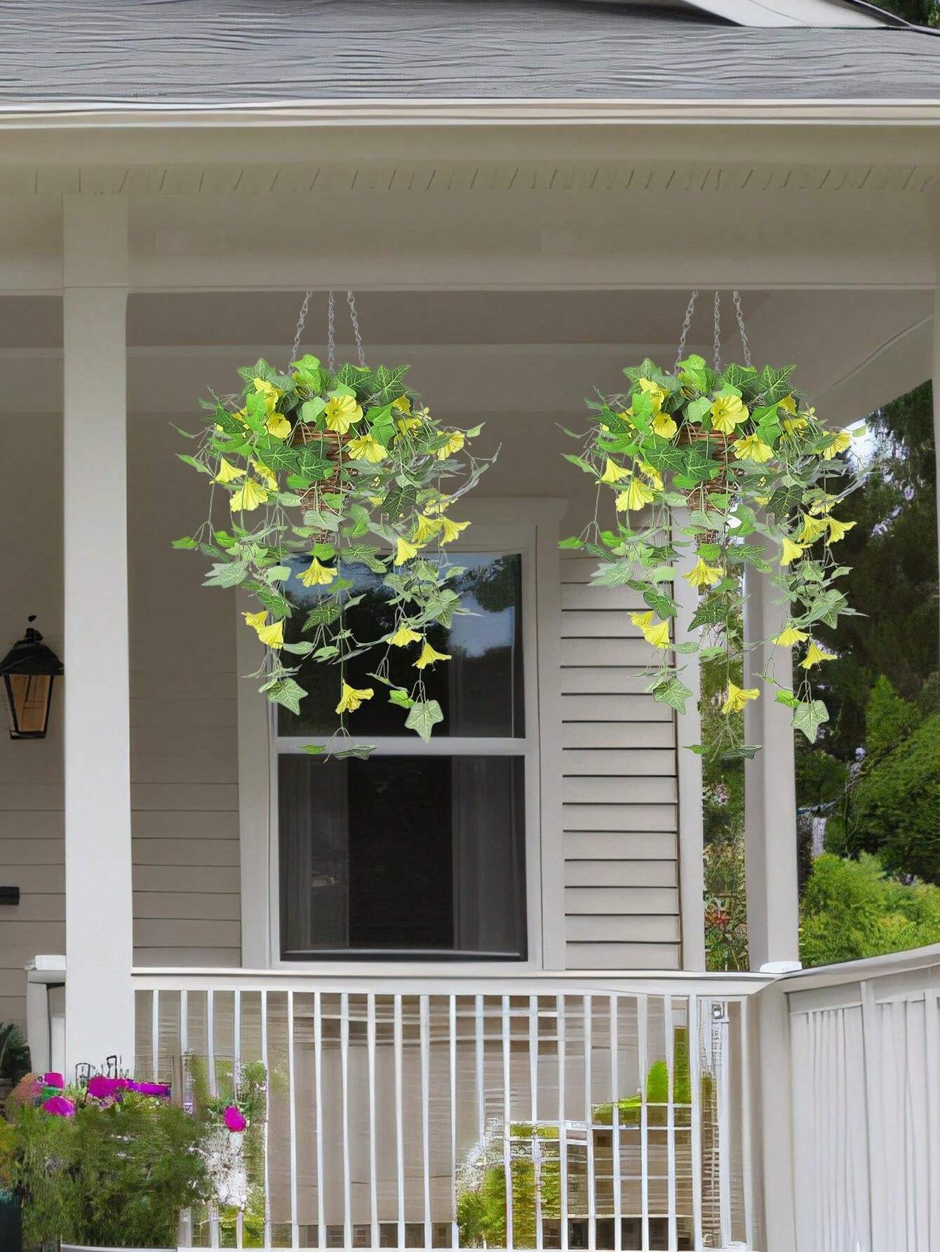 1pc Artificial Trumpet Flower & Sweet Potato Leaf Hanging Garland