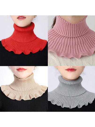 Women's Knitted Scarf, Solid Color Small Scarf For Women, Warm Neck Warmer Versatile Decorative Knitted Scarf, Fake Collar Shawl, Turtleneck Windproof, Autumn/Winter
