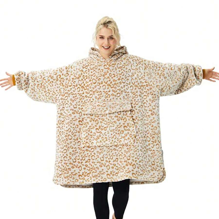 Krifey manta con capucha, regalo de cumpleaños para mamá, mujeres, novias y hombres, sudadera oversize acogedora con bolsillo gigante, 3D Leopardo Marrón - 3D Leopardo Marrón - Ver 1