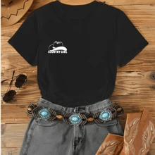 Women's Country Girl T-Shirt Comfortable Country Rodeo Comfortable Cowboy - Rỉ Nâu - Xem 2