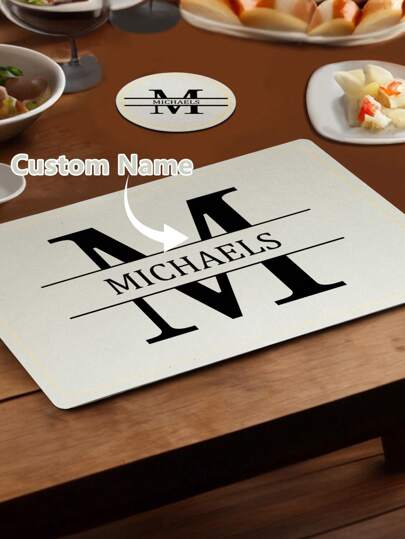 1pc Custom-Made Rectangle Placemat, Faux Leather Waterproof And Heat Resistant, Washable Dining Table Mat With Gold Trim, 5 Color Options, Great Gift For Friends, Family, Housewarming