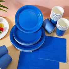 Navy Blue Disposable Paper Plates & Napkins, Serving Set For 24 Guests, Suitable For Birthdays, Weddings, Parties, Picnics - Royal Blue - View 4