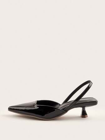 女士亮面漆皮小猫跟鞋，优雅尖头高跟鞋，时尚踝带高跟鞋，正式场合及婚礼派对鞋