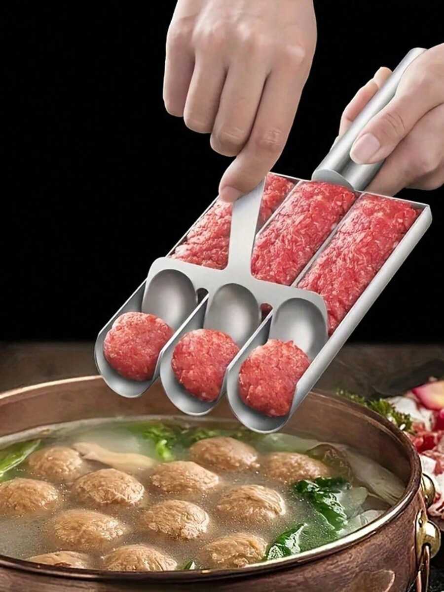 1 件三重肉丸制作器 - 不粘多功能模具,适用于 DIY 肉丸、沙拉三明治、饼干面团和冰糕 - 易于使用的烹饪工具,适合餐厅厨房和家庭烹饪爱好者 - 銀色 - 查看 1