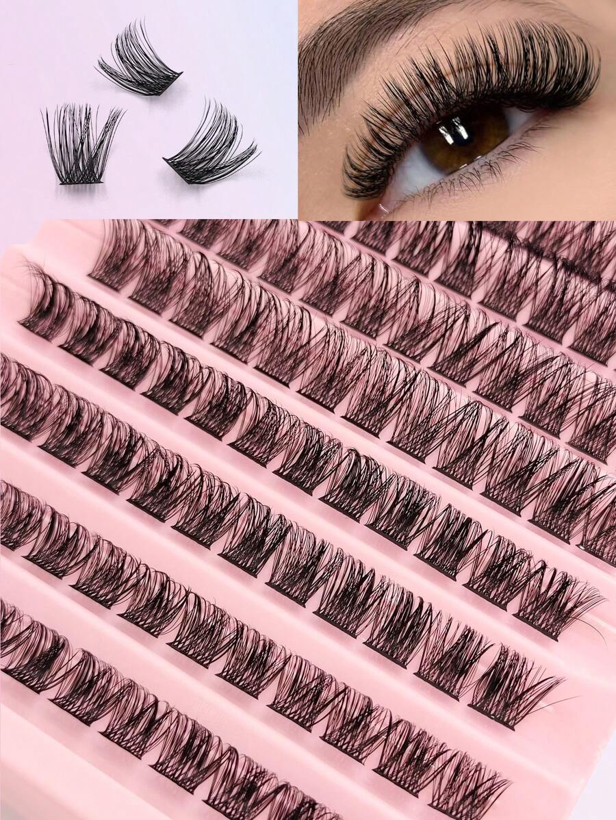 96pcs Cluster Lashes D Curl 0.07D Natural Long Individual Lash Clusters Wispy Daily Segmented Extension For Making Up Supply Natural Clusters - D - View 1