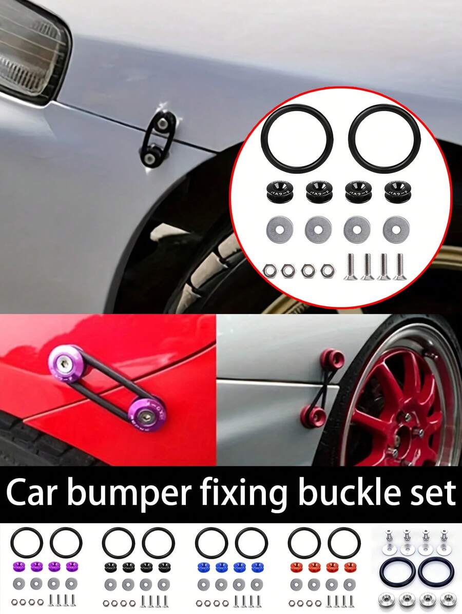 1 Set Auto-Stoßfänger Verstärkungsplatten - Vorder- und Hinterer Stoßfänger Befestigungen, Stoßfänger Öffnungsbefestigungsschrauben und -muttern, JDM Tuning Zubehör, für die Verwendung mit Unterlegscheiben, Ringen, Schrauben und elastischen Ringen - Verschiedenfarbig - Übersicht 1