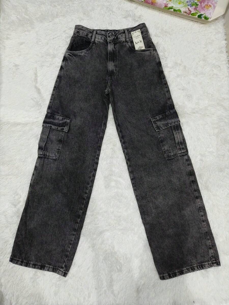 Women's Wide Leg High Waisted Cargo Jeans With Graphite Ripstop