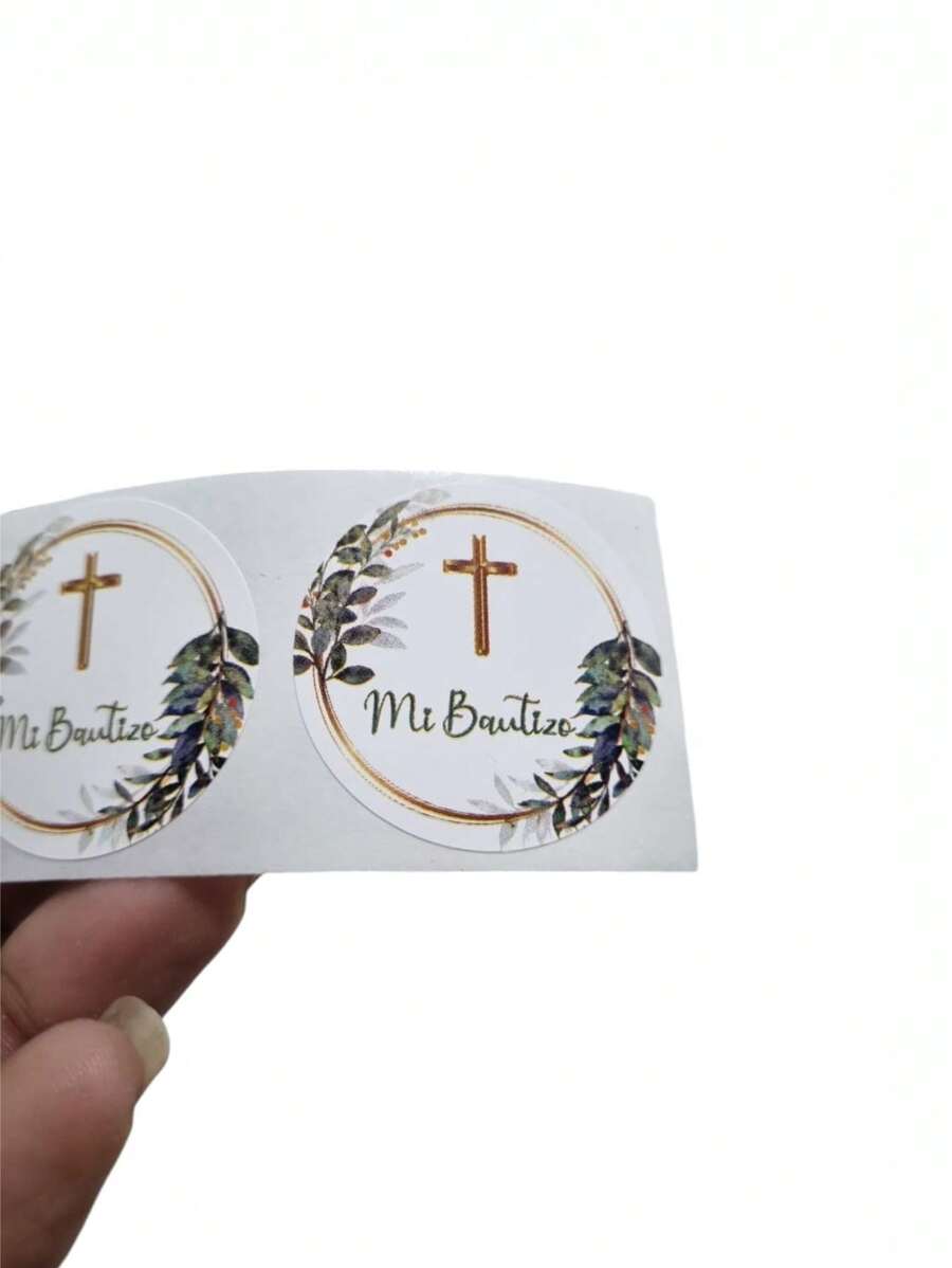 100 stickers, etiquetas adhesivas, pegantina, calcomanía, Mi bautizo, Primera comunion - Verde - Ver 1