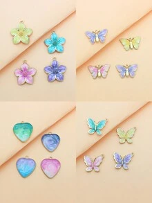 4 件混合珠光渐变心形、蝴蝶和 5 瓣花 DIY 时尚珠宝吊坠，适合日常佩戴 - 彩色 - 查看 3