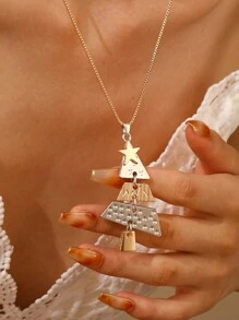 1pc Christmas Tree Pendant Necklace, Fashion Jewelry For Women, Party & Holiday Accessory