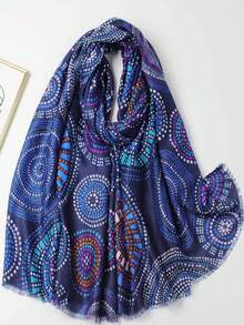 1 chiếc khăn tua rua nhẹ in hình đĩa nhiều màu, đa năng khi đi du lịch, nghỉ dưỡng và chống nắng - Nhiều màu - Xem 11