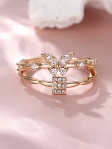 Tsnamer 1 件精致蝴蝶首字母戒指，适合女士 26 个字母 A-Z 个性化名字堆叠戒指珠宝生日圣诞礼物 - 戒指 - 查看 20