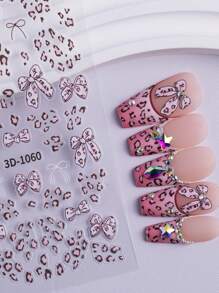 Miếng dán móng tay họa tiết da báo quyến rũ cho cô gái thời trang, ruy băng in da báo màu hồng phong cách ngọt ngào & miếng dán móng tay hình nơ nhỏ - Nhiều màu - Xem 11