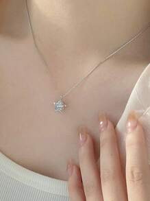 925 Silver Star Point Of Light Necklace - Bạc - Xem 9