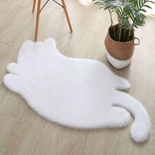 1 件现代家居装饰卡通猫毛绒柔软不对称形状地毯/地毯，适用于儿童房和各种场景 - 白色 - 查看 11