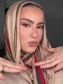 1 chiếc khăn trùm đầu in họa tiết sọc phong cách Boho dành cho nữ, mẫu khăn trùm đầu mặc thường ngày, thích hợp để mặc hàng ngày vào mùa thu - Màu be - Xem 3