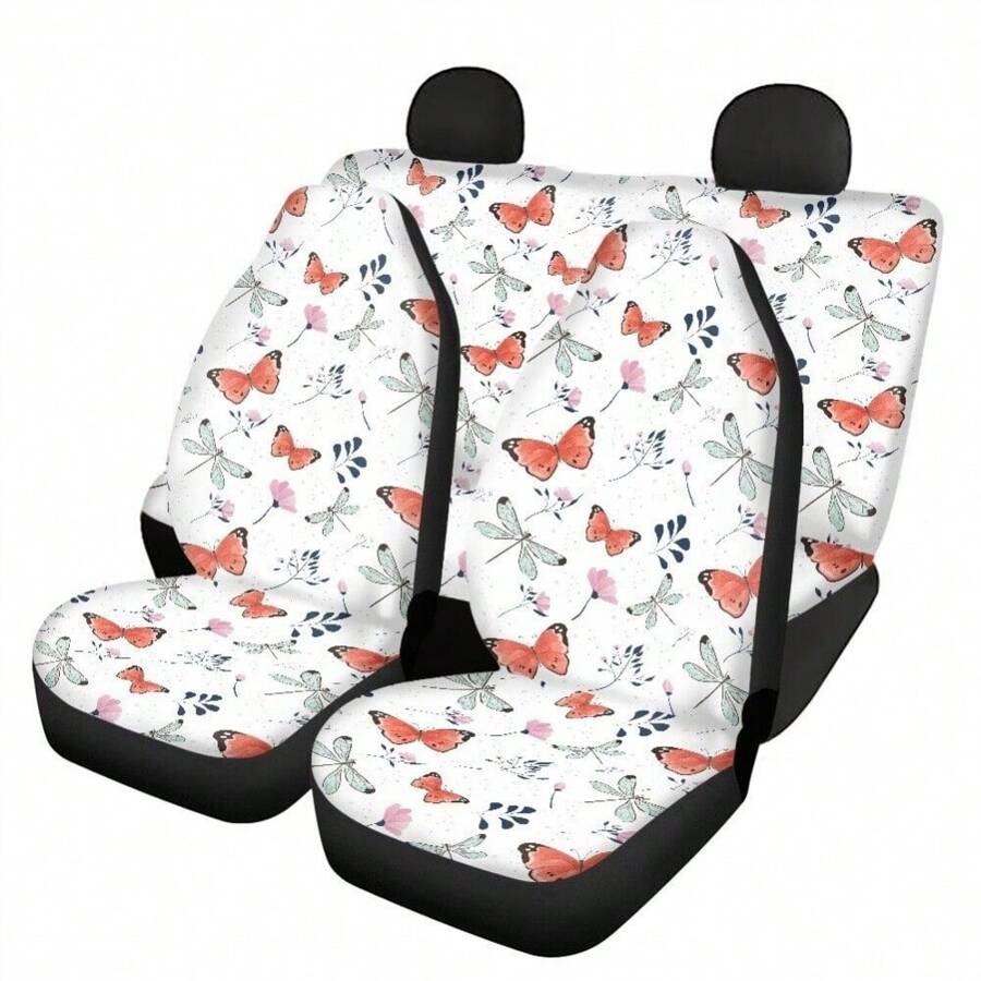 Car Seat Cover For Women,Universal Aut Seats Cover Fit Most Car Marbling Pattern - Red and White Butterflies - View 1