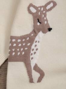 女婴针织长袖鹿图案连体衣
