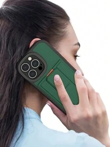1 chiếc ốp lưng bảo vệ điện thoại màu xanh đậm có khe đựng thẻ, tương thích với iPhone 11, 13 Pro Max, có khe đựng thẻ tín dụng, phiên bản quốc tế, không phải phiên bản nội địa. - màu xanh lá - Xem 5