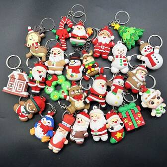 5/10pcs Christmas Themed Cartoon Keychains PVC Round Keyrings Holiday Decor Fashion Accessories For Women Couple's Keepsake Christmas Tree Ornaments